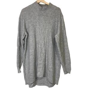 A630360 DENIM & CO Regular Cable Detail Long Sleeve Tunic Sweater Grey 1X